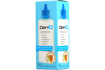 Раствор DenIQ 100 мл.  Универсальный раствор для очистки, дезинфекции и хранения мягких контактных линз всех типов.