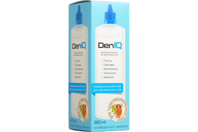 Раствор DenIQ 360 мл.   Универсальный раствор для очистки, дезинфекции и хранения мягких контактных линз всех типов.