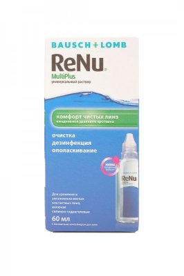 Раствор Renu MultiPlus 60 мл. Универсальный раствор для хранения, дезинфекции и увлажнения всех типов мягких контактных линз.Контейнер в комплекте.