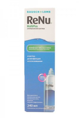 ReNu MultiPlus 240 мл. Универсальный раствор для хранения, дезинфекции и увлажнения всех типов мягких контактных линз.Контейнер в комплекте.